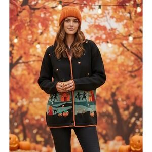 VINTAGE 90's Tabi International Medium Black Halloween Cardigan Sweater